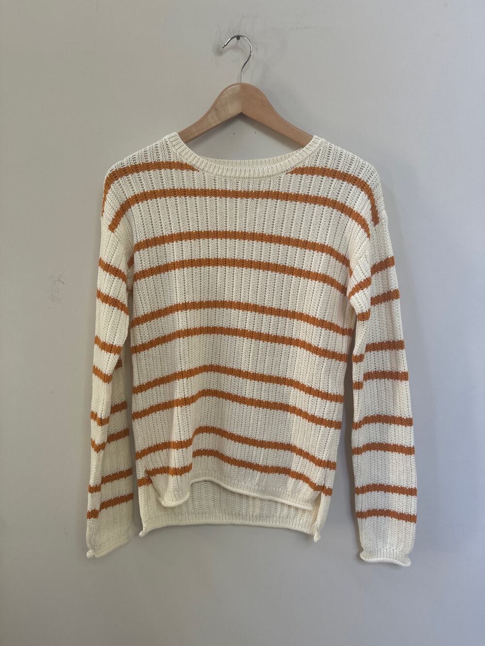 Able Suzanne Striped Sweater Cream Yellow Cotton Blend Long Sleeve Modern Preppy